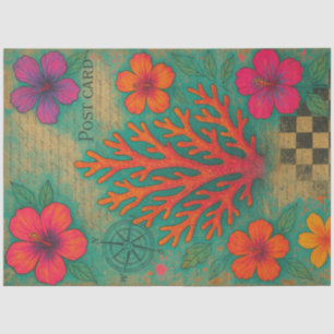 Korallenpostkarte - Tropisches Vintages Dekoupage  Seidenpapier