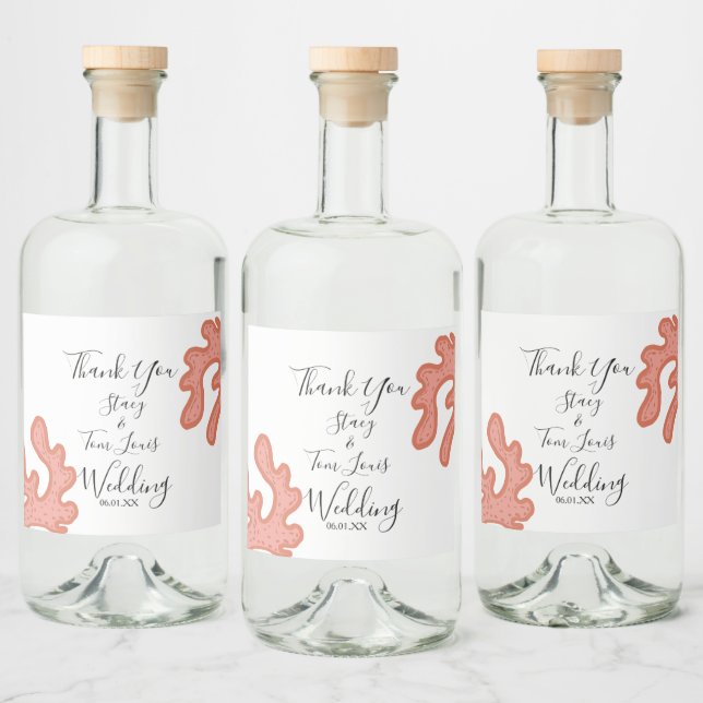 Korallenriff Hand gezogen tropischen Strand Alkoholflaschenetikett (Flaschen)