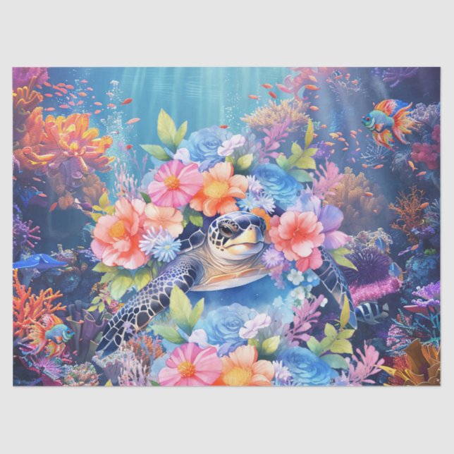 Korallenriff, Meeresschildkröten und Fische Seidenpapier (Vorderseite)