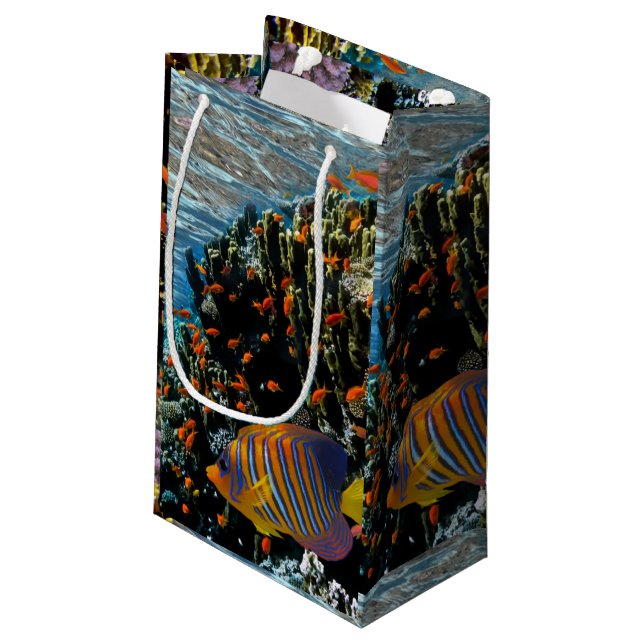 Korallenriff mit Feuerkorallen und exotischen Fisc Kleine Geschenktüte (Rückseite Schrägansicht)