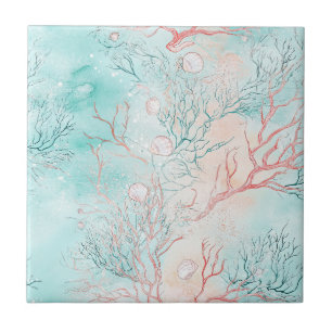 Korallenriff-Muschel-Aquarellmuster Fliese