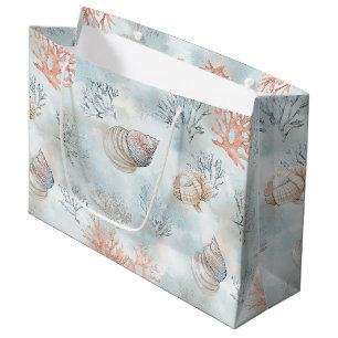Korallenriff-Muscheln & Aqua-Wellen-Muster Große Geschenktüte