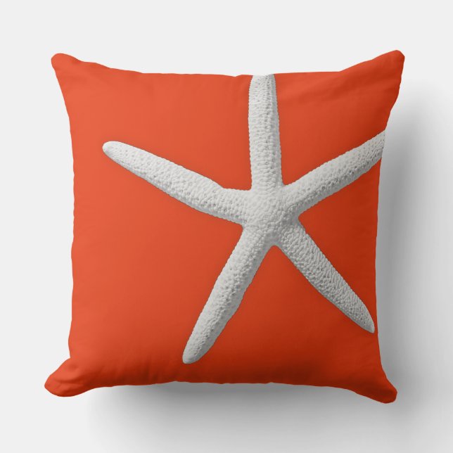 Korallenriff Orange Tropical White Starfish Beach Kissen (Vorderseite)