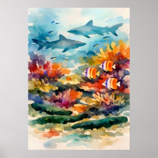 Korallenriff-Symbiose-Wasserfarbenkunst Poster