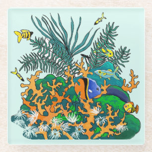 Korallenriff Tropischer Fisch Salz Wasser Aquarium Glasuntersetzer