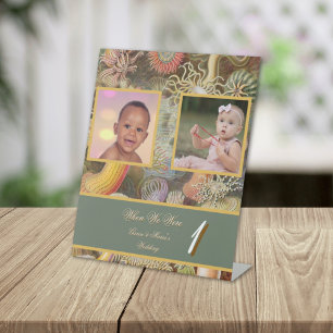 Korallenriff Vintage-Foto-Alter Hochzeitstisch-Num Sockelschild