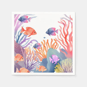 Korallenriff Wasserfarbe Bunte Fische Ozean Serviette