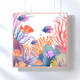 Korallenriff | Wasserfarbe Bunter Fisch Ozean Poster