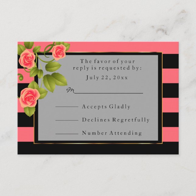 Korallenriffe auf Korallen und schwarze Streifen RSVP Karte (Vorderseite)