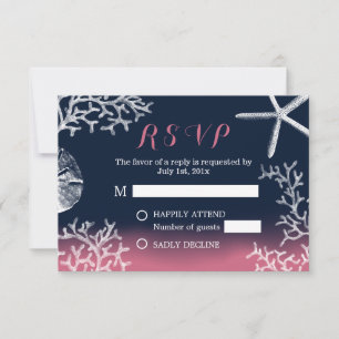 Korallenriffstarfish-Marine-Rosa-Strand-Hochzeit RSVP Karte