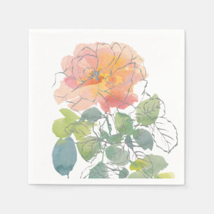 Korallenrosa Aquarell-Blumen Serviette