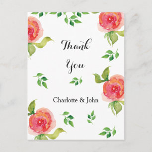 Korallenrosa Aquarellblüte Danke für Ihre Notizen