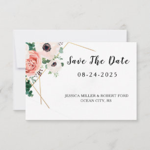 Korallenrosa Blumen Hochzeit Save The Date