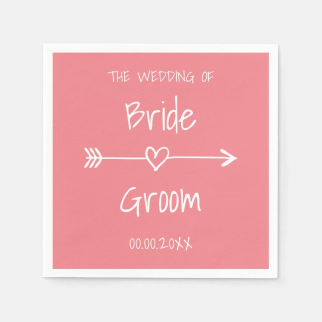 Korallenrosa Böhmische Hochzeitspapiere Serviette (Vorderseite)