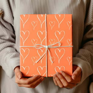 Korallenrosa Chic weiß umrandetes Herz Geschenkpapier