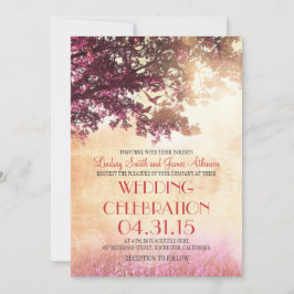 Korallenrosa Eichenbaum & Liebesvögel Hochzeit läd Einladung