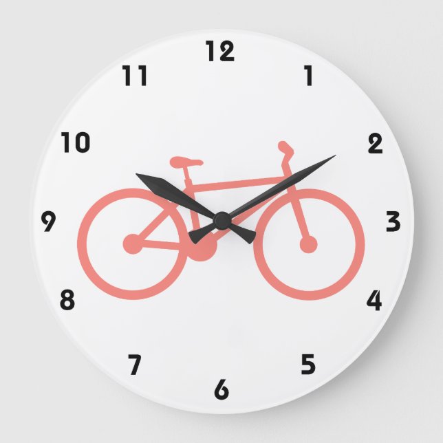 Korallenrosa Fahrrad Große Wanduhr (Vorderseite)