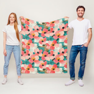 Korallenrosa Floral Türkis Vintage Fleecedecke