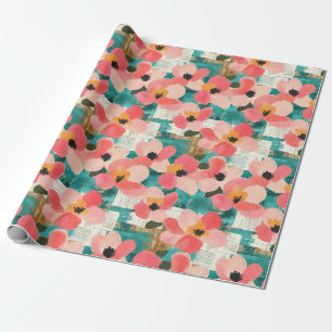 Korallenrosa Floral Türkis Vintage Geschenkpapier