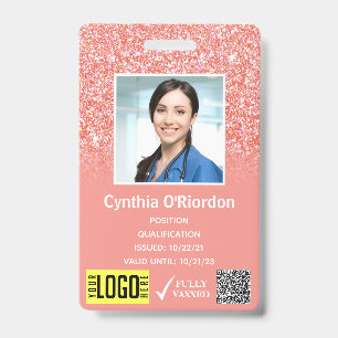 Korallenrosa Glitter Foto-ID-QR-Barcode Ausweis
