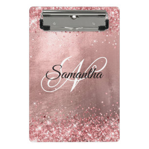 Korallenrosa Glitzer Extravagant Monogram Rose Gol Mini Klemmbrett