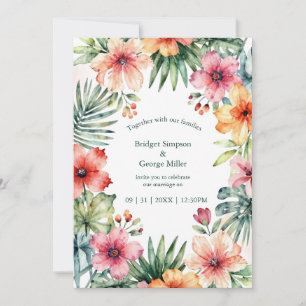 Korallenrosa Hawaii-Blumen Tropische Hochzeit Einladung