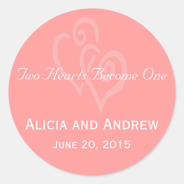 Korallenrosa Herz-Gastgeschenk Hochzeit Sticker (Vorderseite)