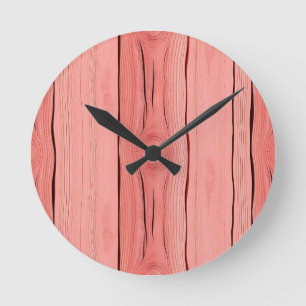 Korallenrosa Holzkorn-Rustikal-Bauernhaus-Textur Runde Wanduhr