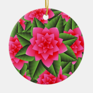 Korallenrosa Kamelien und grüne Blätter Keramik Ornament