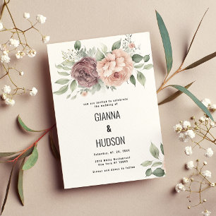 Korallenrosa Minzgrün Blätter Blume Hochzeit Einladung