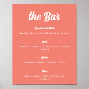 Korallenrosa moderne Schrift Hochzeitsbar-Menü Poster