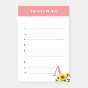 Korallenrosa Monogramm & Sonnenblumen Dinge zu tun Post-it Klebezettel