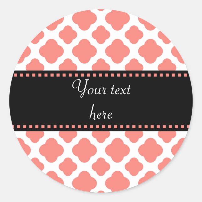 Korallenrosa Quatrefolienmuster Runder Aufkleber (Vorderseite)