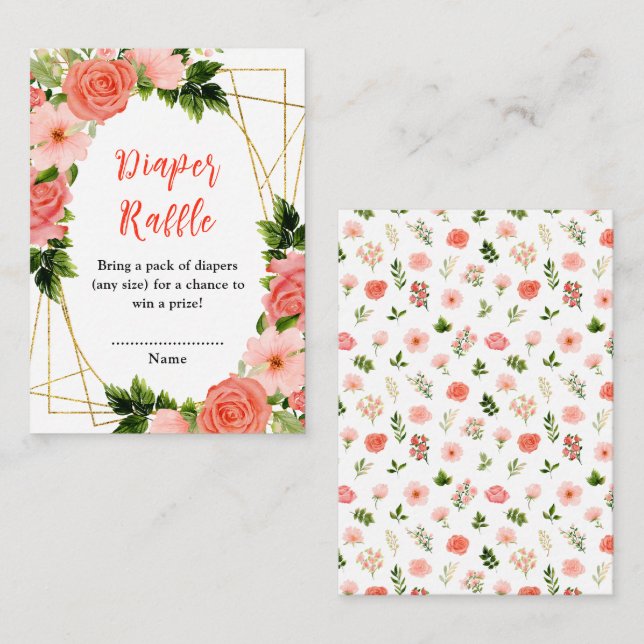 Korallenrosa Rote Rosen Blumengarnitur Begleitkarte (Vorne/Hinten)