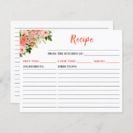 Korallenrosa Rote Rosen Blumenrezeptur-Karte