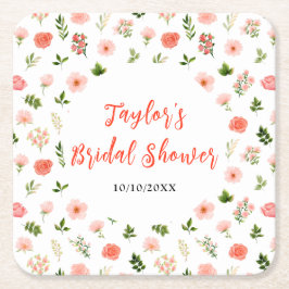 Korallenrosa Rote Rosen Brautparty Rechteckiger Pappuntersetzer