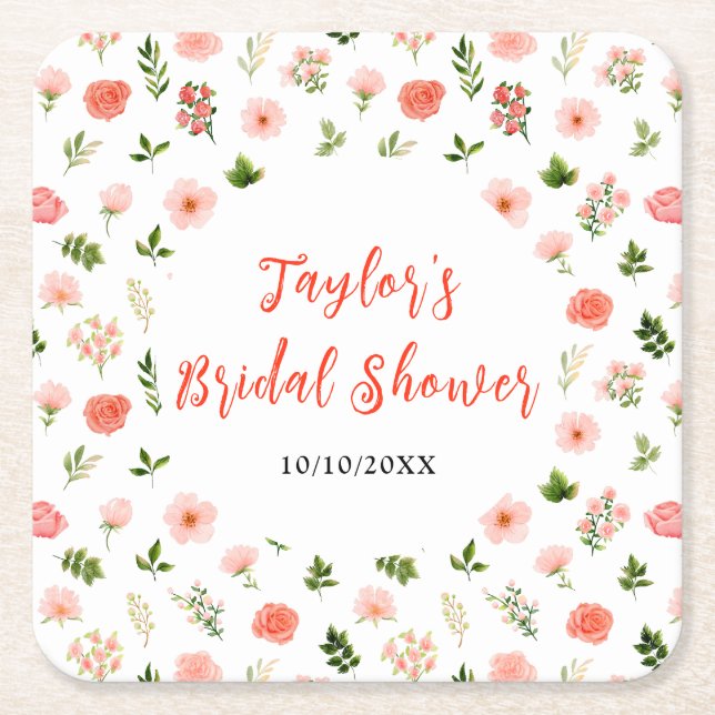 Korallenrosa Rote Rosen Brautparty Rechteckiger Pappuntersetzer (Vorderseite)
