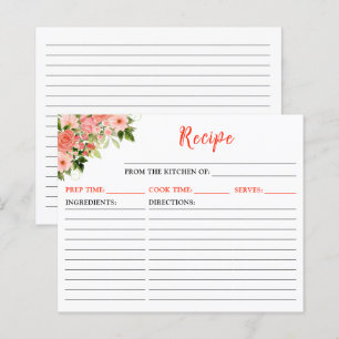 Korallenrosa rote Rosen Florale Rezeptkarte