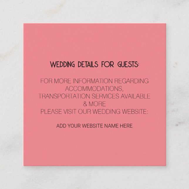 Korallenrosa Schwarze Hochzeitsdetails für Gäste m Begleitkarte (Vorderseite)