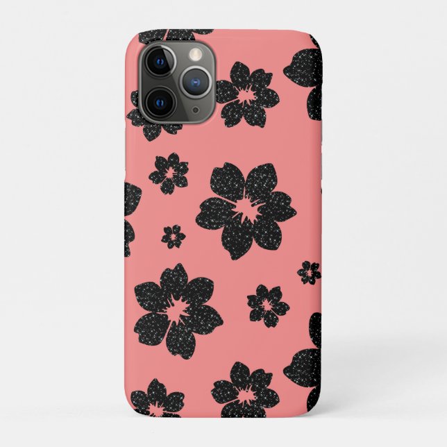 Korallenrosa Schwarzer Funkeln Glitzer Blume Case-Mate iPhone Hülle (Rückseite)
