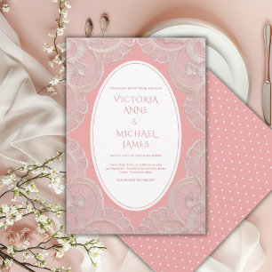 Korallenrosa Spitze Whimsical Vintage Hochzeit Einladung