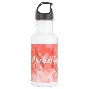 Korallenrosa Sterne Muster Modernes Chic Monogramm Edelstahlflasche