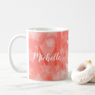 Korallenrosa Sternmuster Moderner Chic Monogram Na Kaffeetasse