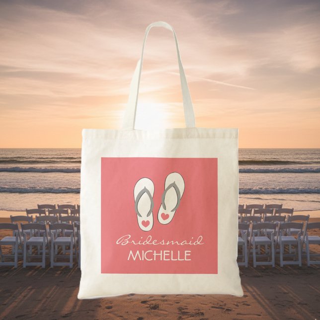 Korallenrosa Strandflip Flops Hochzeitstaschen Tragetasche (beach wedding tote bag)