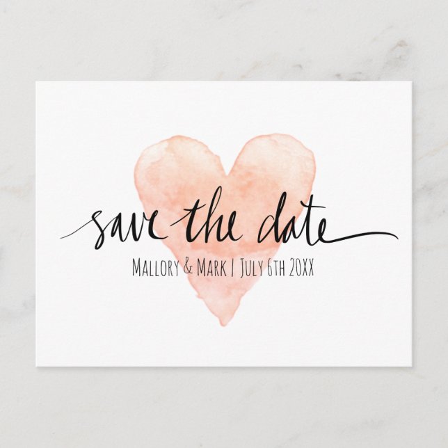 Korallenrosa Typografie Save the Date Hochzeitskar Ankündigungspostkarte (Vorderseite)