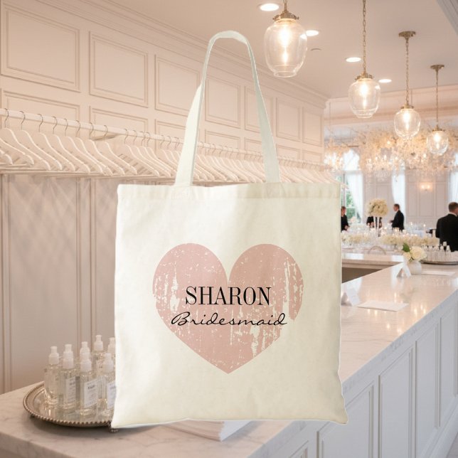 Korallenrosa überwitterte Herz-Bräute Totbeutel Tragetasche (bridesmaid tote bag with pink heart)