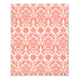 Korallenrosa und Elfenbeinfarben Elegantes Damaske Fotodruck