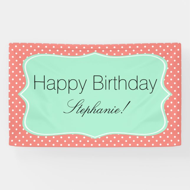 Korallenrosa und Minzgrün Polka Dot Birthday Party Banner (Horizontal)