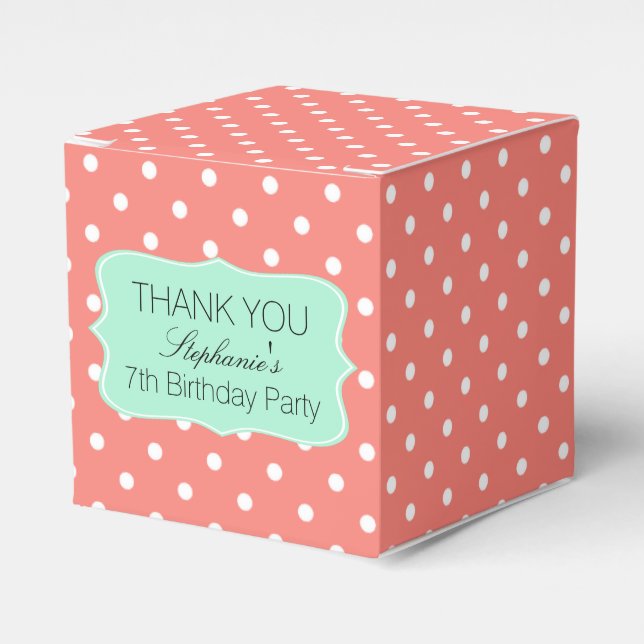 Korallenrosa und Minzgrün Polka Dot Birthday Party Geschenkschachtel (Vorderseite)