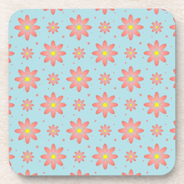 Korallenrosa und pulverblau delikate, daisate Blum Getränkeuntersetzer (Vorderseite)